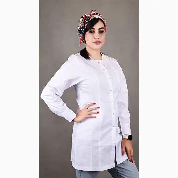 روپوش سفید زنانه مدل دکمه فلزی-