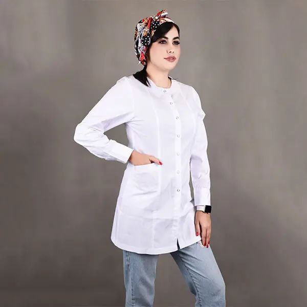 روپوش سفید زنانه مدل دکمه فلزی